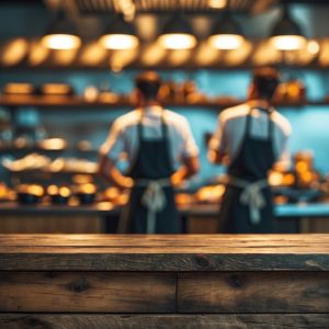 Zwei Köche von hinten in einer Küche